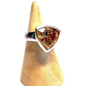 Elle Sterling Silver & Monster Topaz Ring with Signature Ruby Accent — EUC